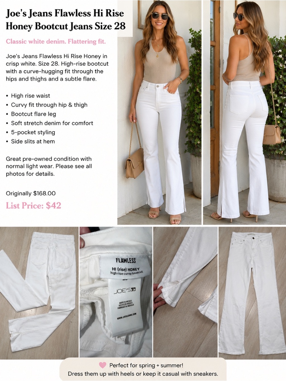 Joe’s Jeans Flawless Hi Rise Honey White Curvy Bootcut Jeans Size 28